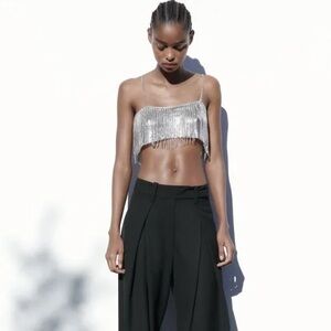 Zara silver and rhinestone fringe crop top blogger favorite